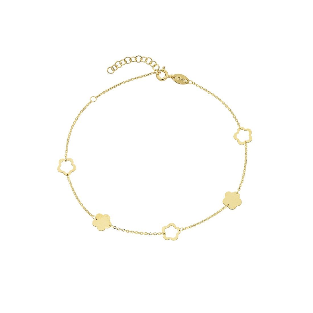 9ct Yellow Gold Silver Infused 5 Flowers Anklet Anklet Bevilles 