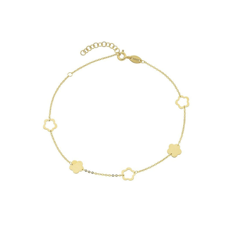 9ct Yellow Gold Silver Infused 5 Flowers Anklet Anklet Bevilles 