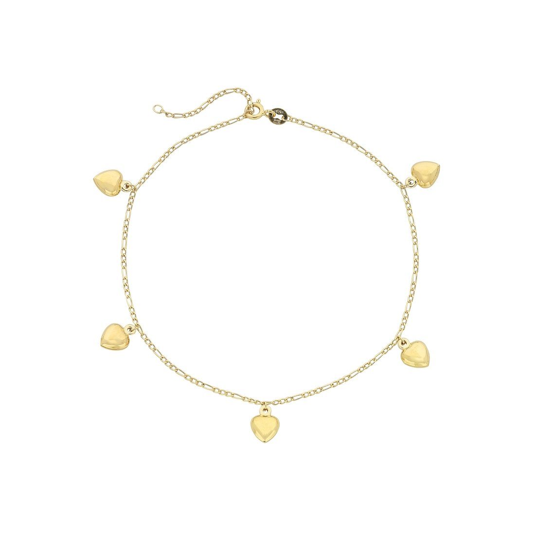 9ct Yellow Gold Silver Infused 5 Puff Heart Anklet Anklet Bevilles 
