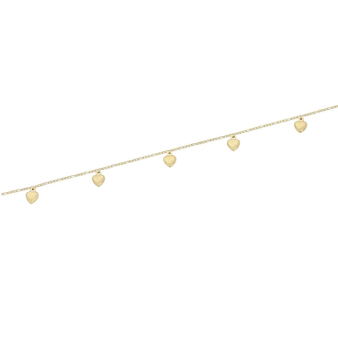 9ct Yellow Gold Silver Infused 5 Puff Heart Anklet Anklet Bevilles 