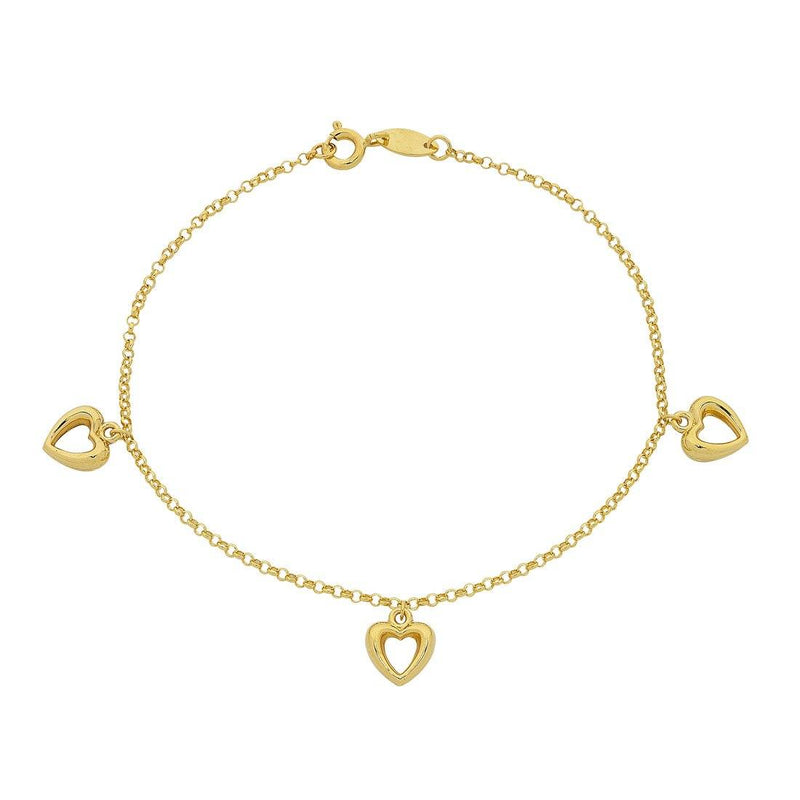 9ct Yellow Gold Silver Infused Open Heart Charms Bracelet Bracelets Bevilles 