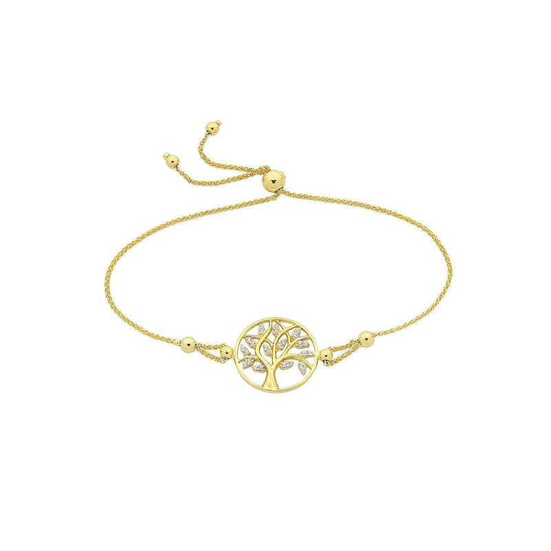 9ct Yellow Gold Silver Infused Cubic Zirconia Tree Of Life Bracelet Bracelets Bevilles 