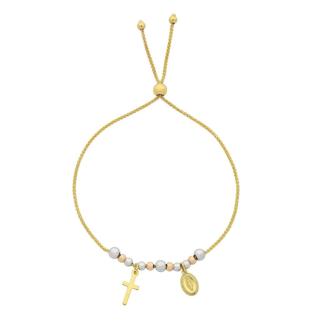 9ct Yellow Gold Silver Infused Religious Cross Madonna Bracelet Bracelets Bevilles 