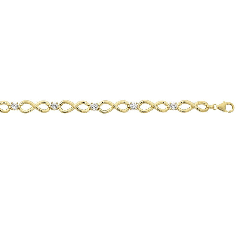 9ct Yellow Gold Silver Infused Infinity Cubic Zirconia Bracelet Bracelets Bevilles 
