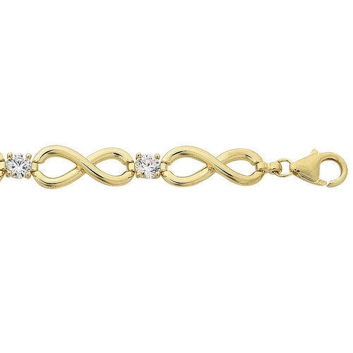 9ct Yellow Gold Silver Infused Infinity Cubic Zirconia Bracelet Bracelets Bevilles 