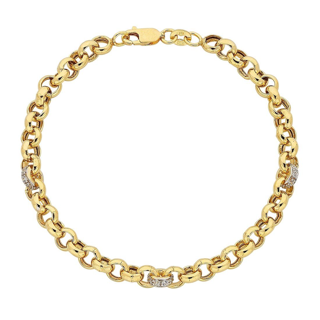 9ct Yellow Gold Silver Infused Cubic Zirconia Set Belcher Bracelet Bracelets Bevilles 