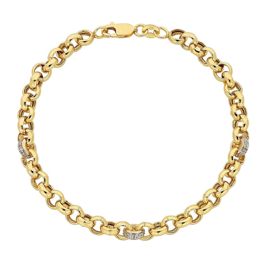 9ct Yellow Gold Silver Infused Cubic Zirconia Set Belcher Bracelet Bracelets Bevilles 