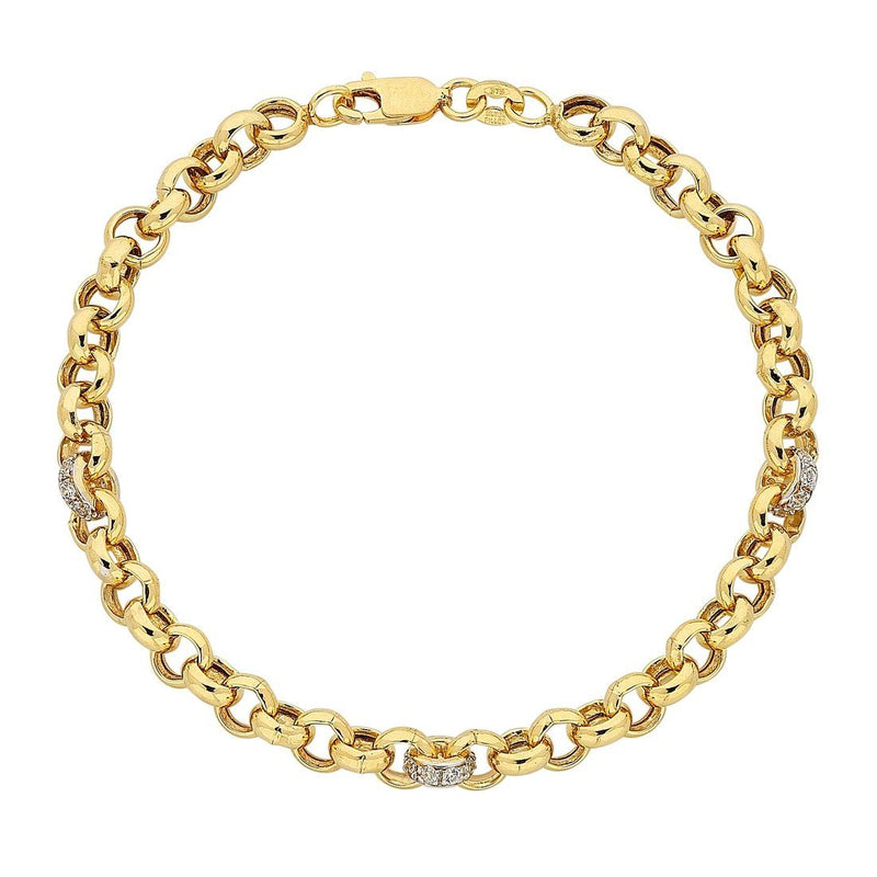 9ct Yellow Gold Silver Infused Cubic Zirconia Set Belcher Bracelet Bracelets Bevilles 