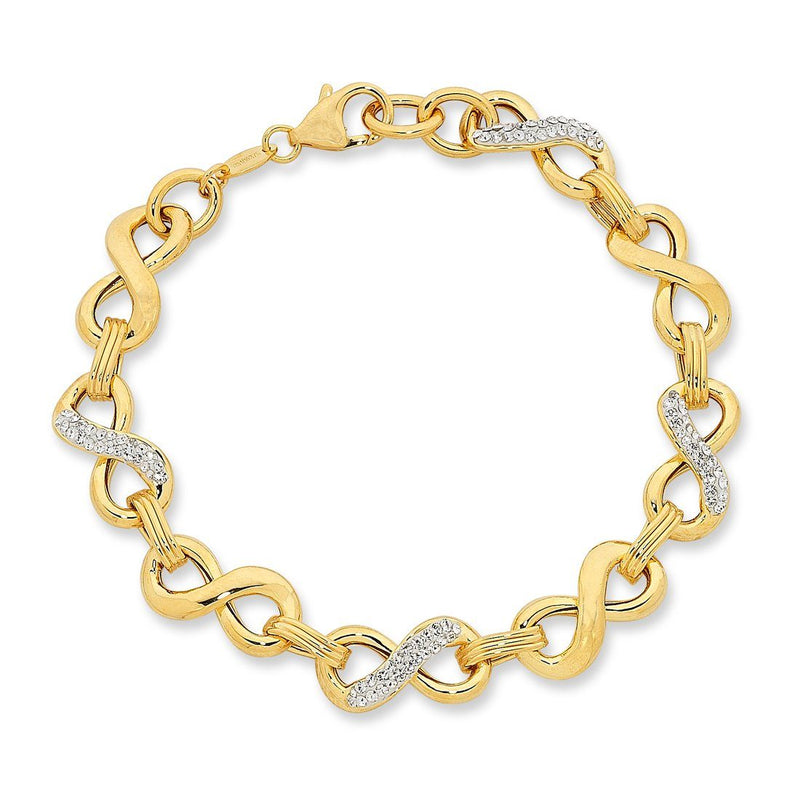 9ct Yellow Gold Silver Infused Crystal Infinity Bracelet Bracelets Bevilles 