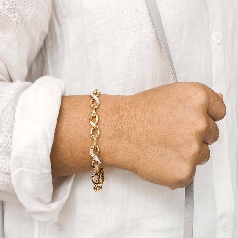 9ct Yellow Gold Silver Infused Crystal Infinity Bracelet Bracelets Bevilles 