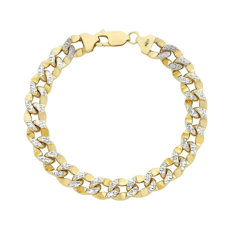 9ct Yellow Gold 2 Tone Silver Infused Diamond Cut Curb Bracelet 19cm Bracelets Bevilles 