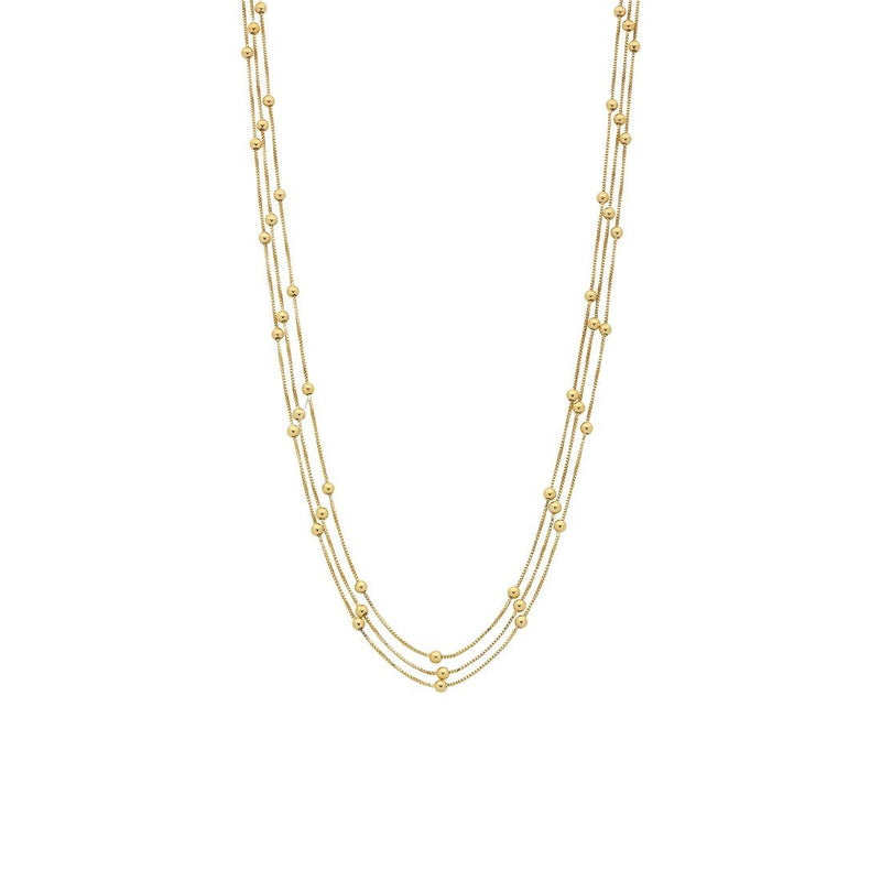 9ct Yellow Gold Silver Infused Triple Row Ball And Chain Necklace 42cm Necklaces Bevilles 