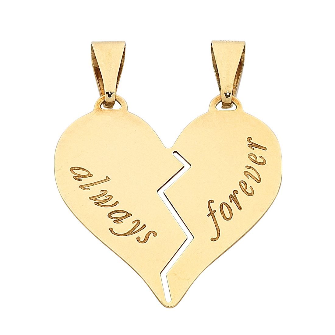 9ct Yellow Gold Silver Infused 'Always Forever' Heart Charm Necklaces Bevilles 