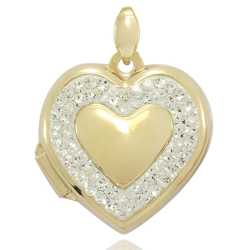 9ct Yellow Gold Infused Crystal Heart Locket 18mm Necklaces Bevilles 