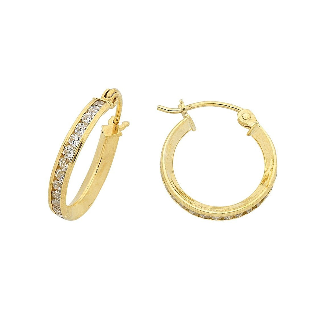 9ct Yellow Gold Silver Infused Cubic Zirconia Hoop Earrings-15mm ...