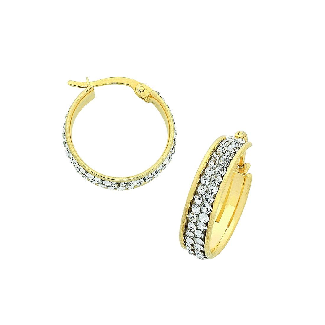 9ct Yellow Gold Silver Infused Crystal Hoop Earrings Earrings Bevilles 