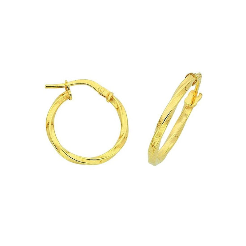 9ct Yellow Gold Silver Infused Twist Hoop Earrings Earrings Bevilles 