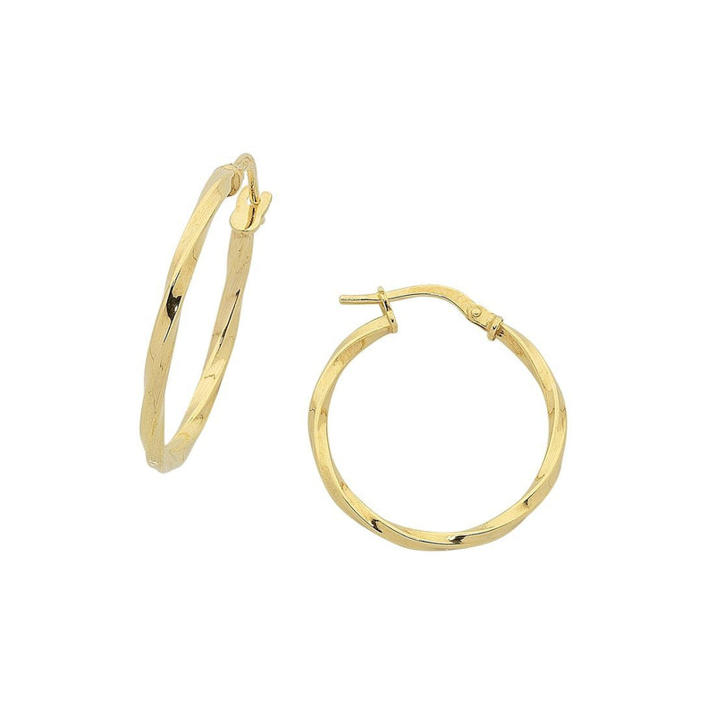 9ct Yellow Gold Silver Infused Twist Hoop Earrings 20mm Earrings Bevilles 