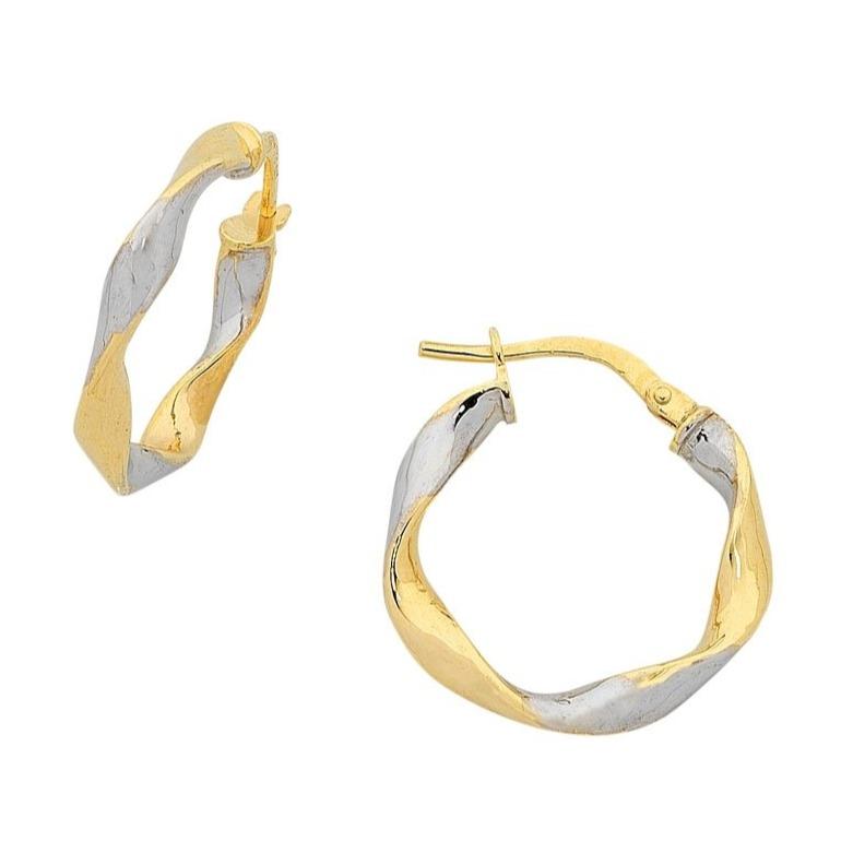 9ct Yellow Gold Silver Infused Two Tone Earrings 15mm Earrings Bevilles 