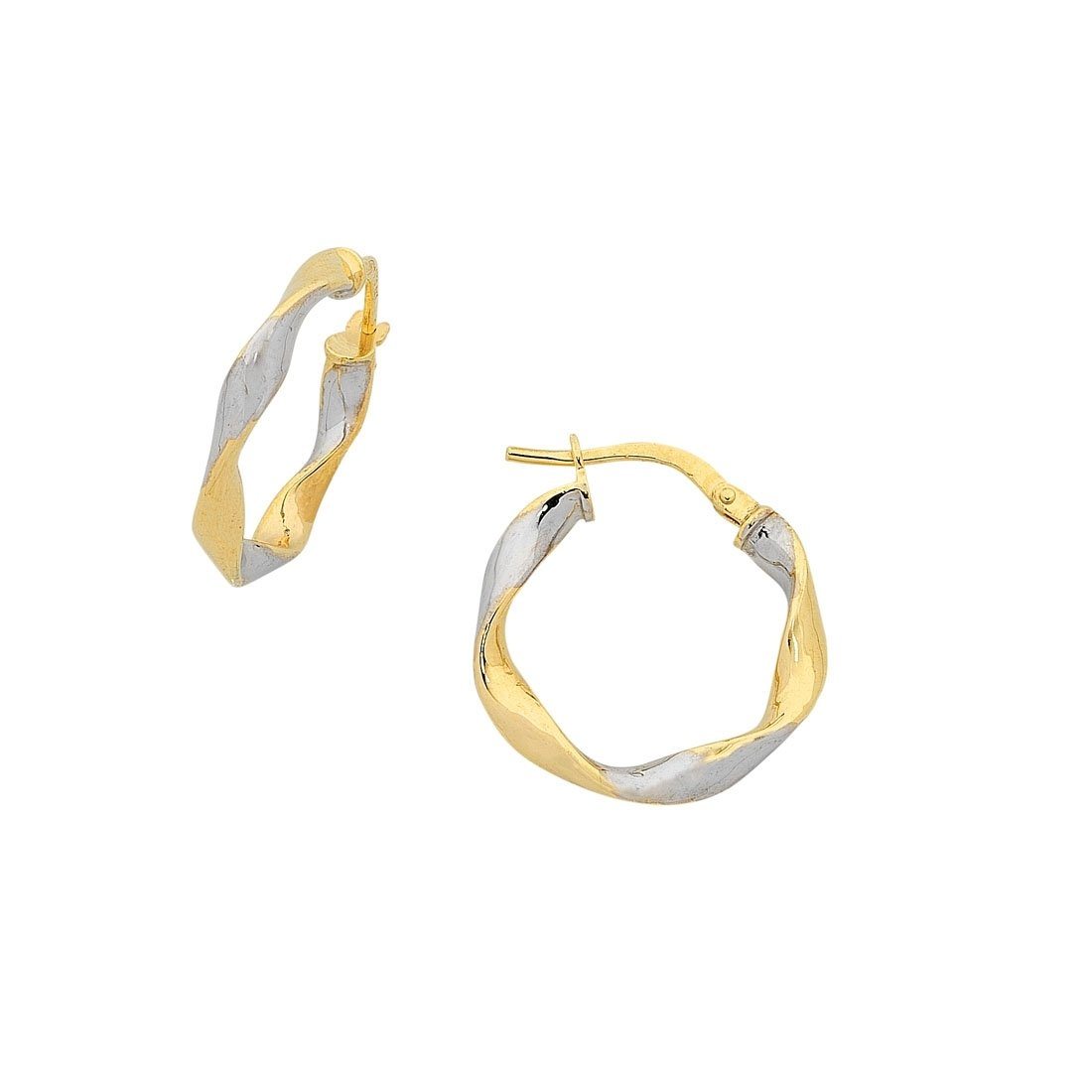 9ct Yellow Gold Silver Infused Two Tone Earrings 20mm Earrings Bevilles 