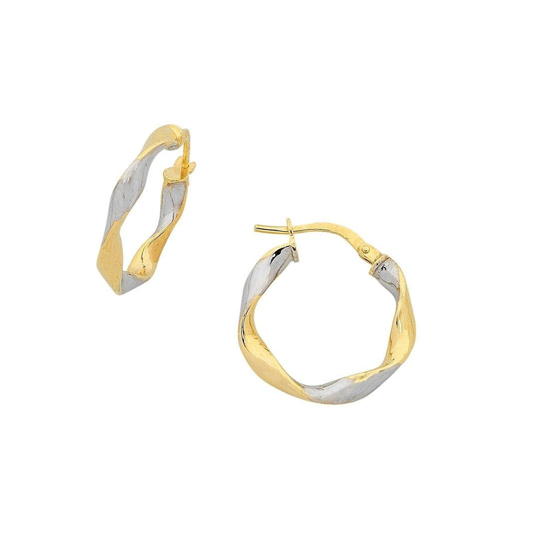 9ct Yellow Gold Silver Infused Two Tone Earrings 20mm Earrings Bevilles 