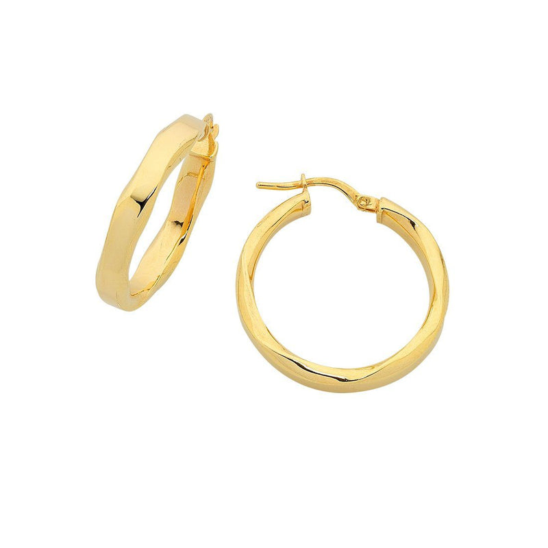 9ct Yellow Gold Silver Infused Twist Hoop Earrings 20mm Earrings Bevilles 