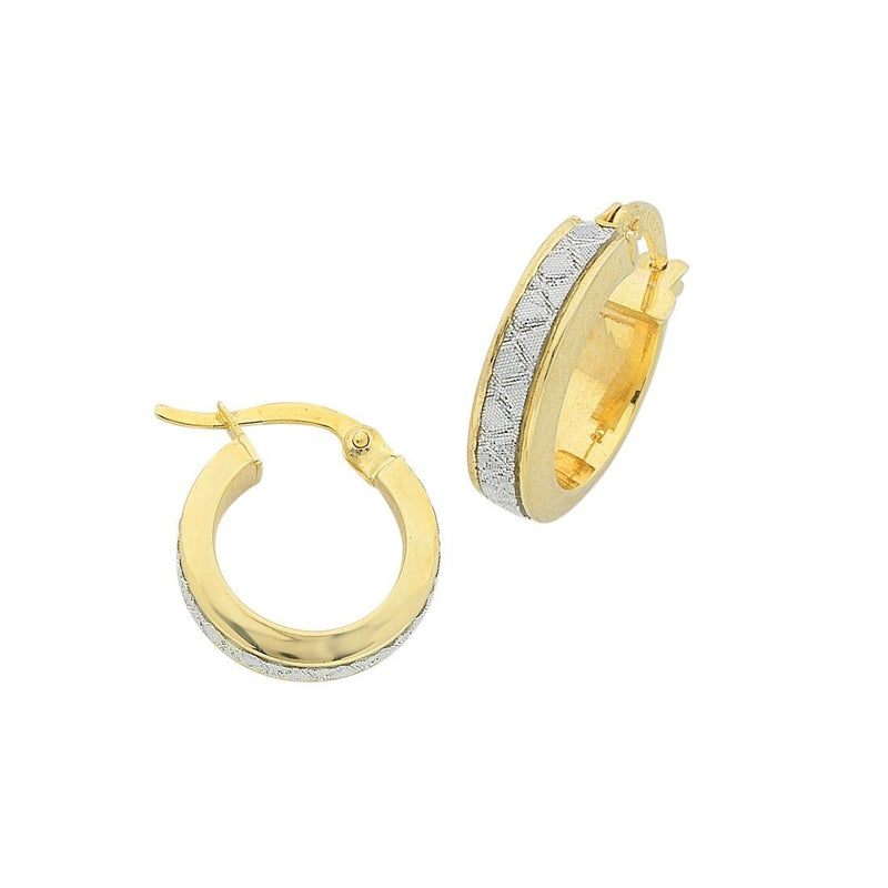 9ct Yellow Gold Silver Infused Stardust Criss Cross Hoop Earrings 15mm Earrings Bevilles 