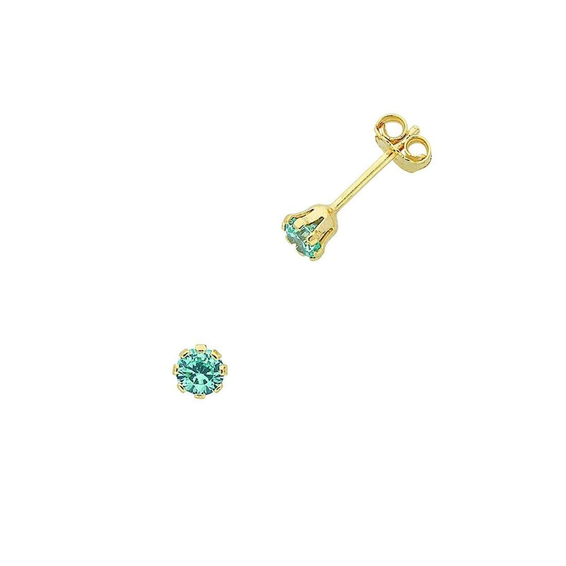 9ct Yellow Gold Silver Infused Baby Blue Cubic Zirconia Stud Earrings Earrings Bevilles 