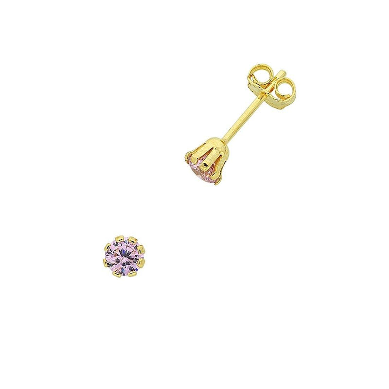 9ct Yellow Gold Silver Infused Pink Cubic Zirconia Stud Earrings Earrings Bevilles 