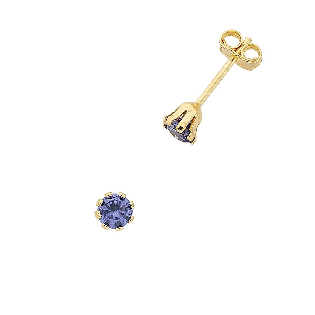9ct Yellow Gold Silver Infused Dark Blue Cubic Zirconia Stud Earrings Earrings Bevilles 