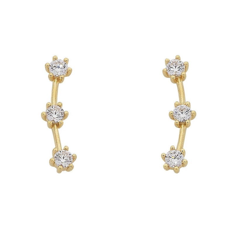 9ct Yellow Gold Silver Infused Cubic Zirconia Ear Climbers Earrings Bevilles 