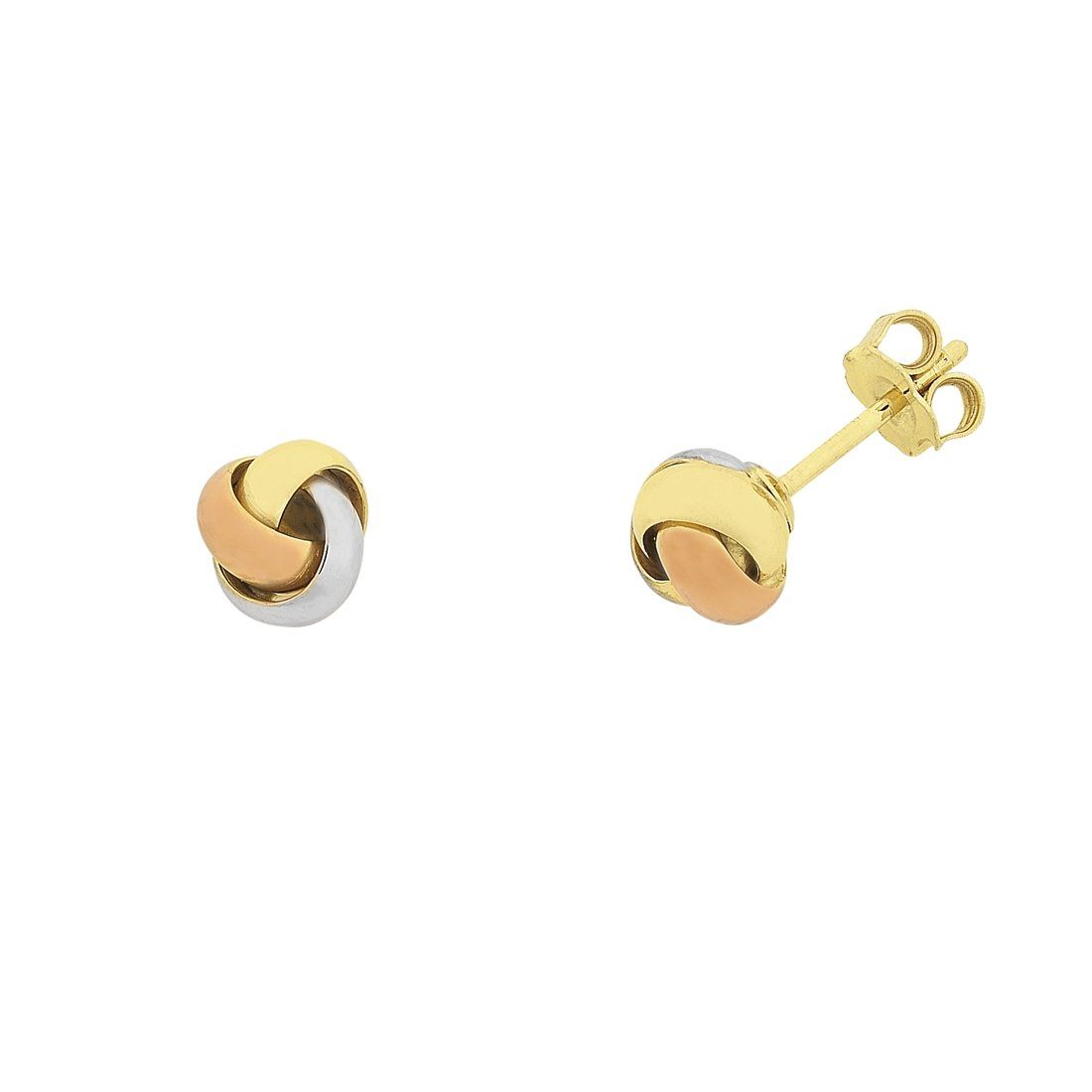 9ct Yellow Gold Silver Infused 3 Tone Knotted Stud Earrings Earrings Bevilles 