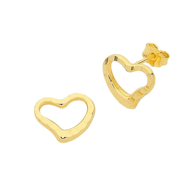 9ct Yellow Gold Silver Infused Open Heart Stud Earrings Earrings Bevilles 