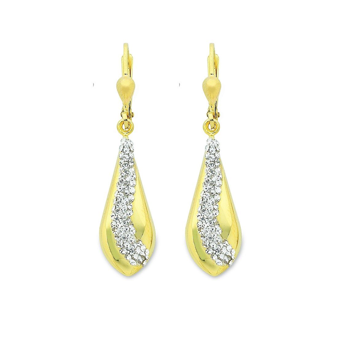 9ct Yellow Gold Silver Infused Crystal Wave Earrings Earrings Bevilles 