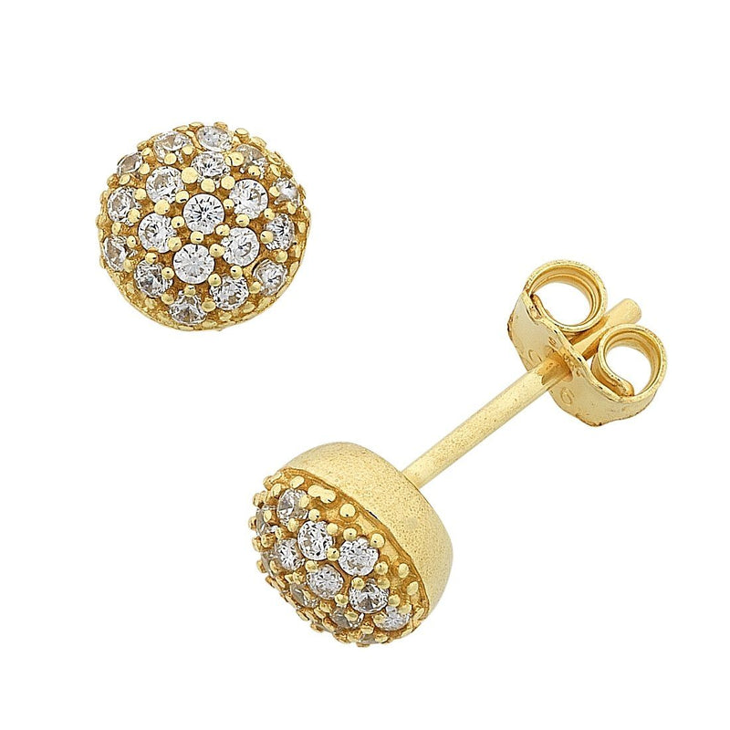 9ct Yellow Gold Silver Infused Cubic Zirconia Round Stud Earrings Earrings Bevilles 