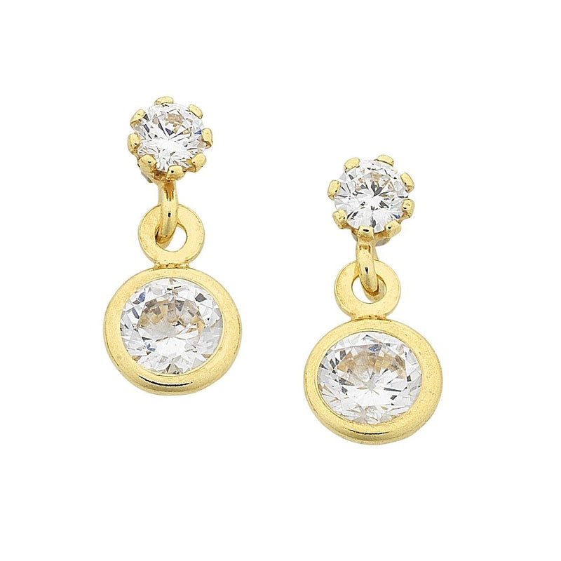 9ct Yellow Gold Silver Infused Double Circle Drop Cubic Zirconia Earrings Earrings Bevilles 