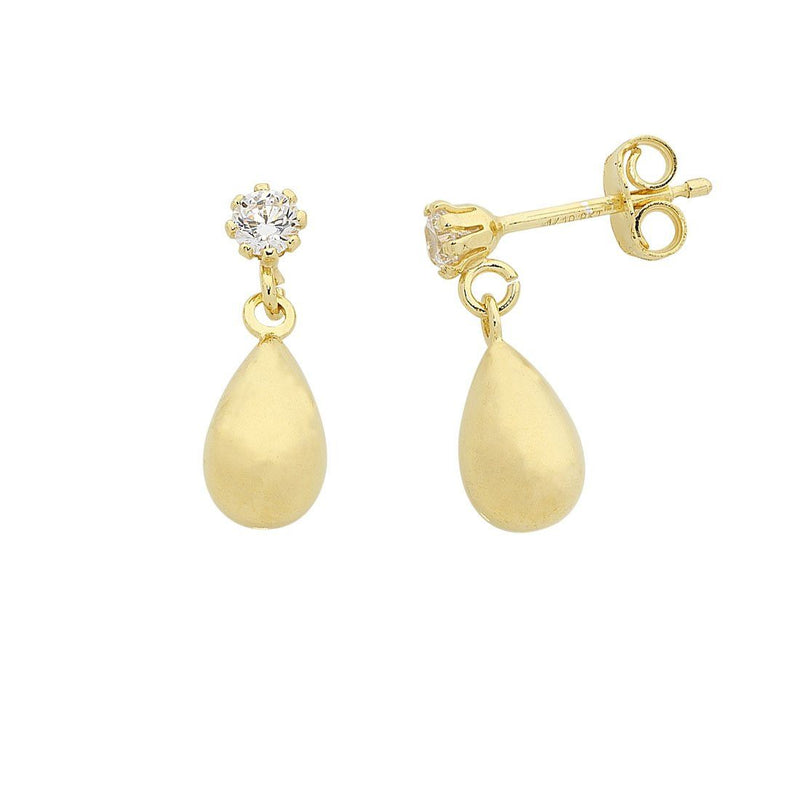 9ct Yellow Gold Silver Infused Cubic Zirconia Drop Earrings Earrings Bevilles 
