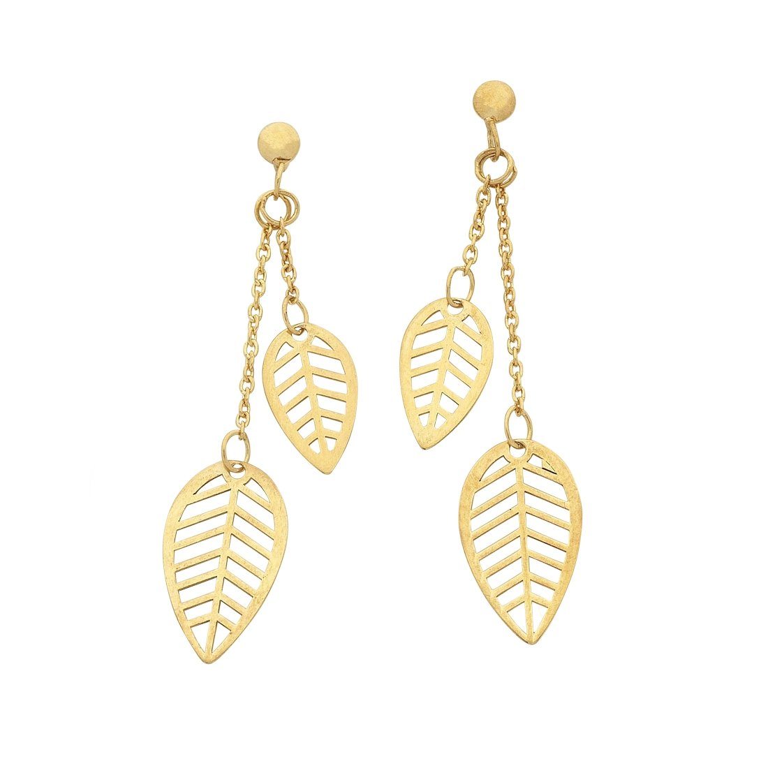 9ct Yellow Gold Silver Infused Double Leaf Earrings Earrings Bevilles 