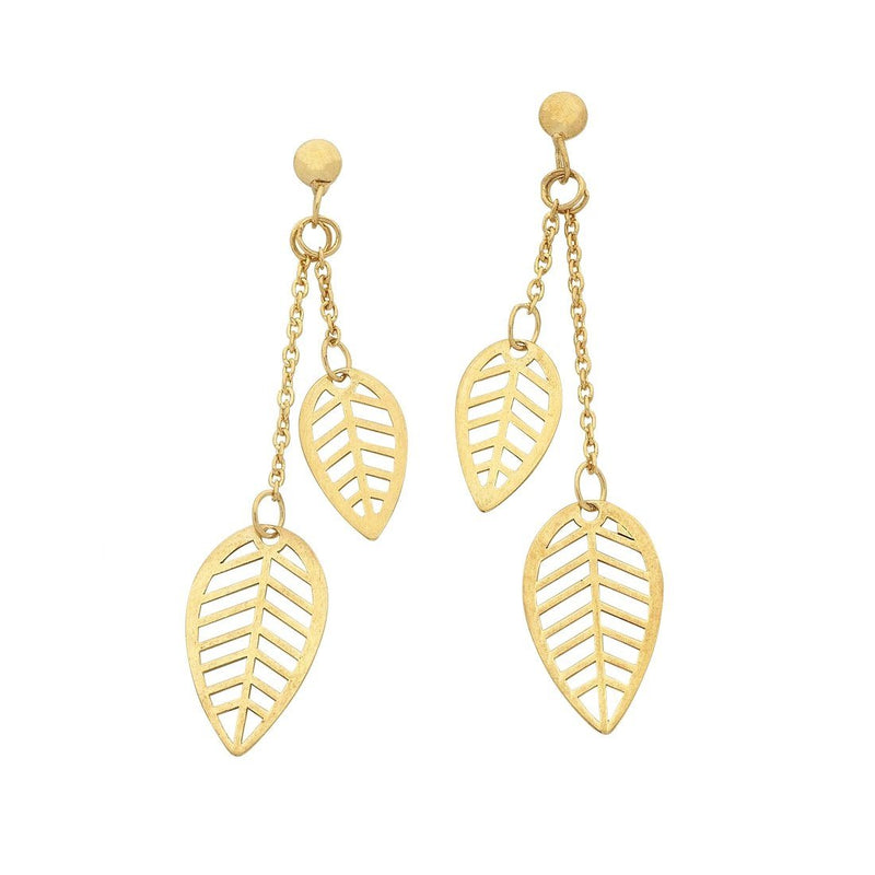 9ct Yellow Gold Silver Infused Double Leaf Earrings Earrings Bevilles 
