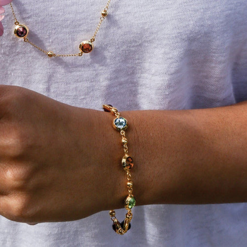 9ct Yellow Gold Silver Infused Multi Coloured Stones Bracelet Bracelets Bevilles 