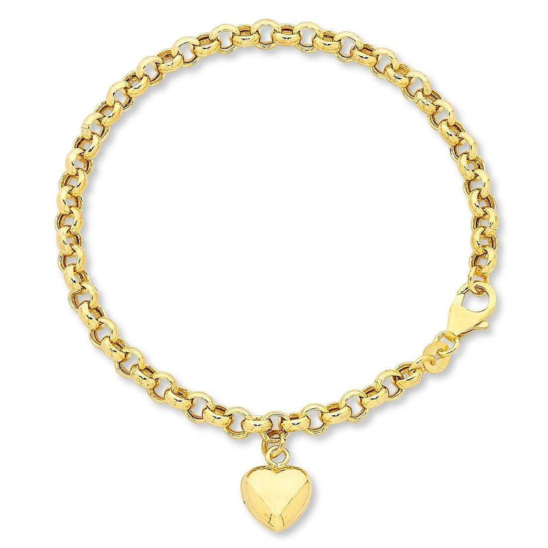 9ct Yellow Gold Silver Infused Heart Charm Bracelet Bracelets Bevilles 