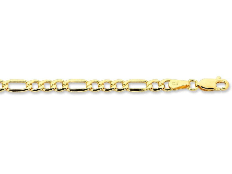 9ct Yellow Gold Silver Infused Flat Figaro Necklace 55cm Necklaces Bevilles 
