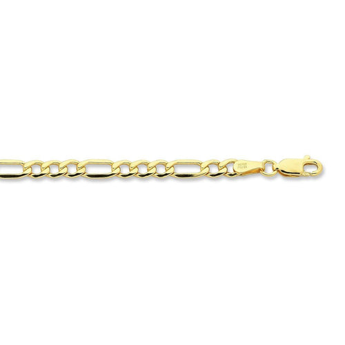 9ct Yellow Gold Silver Infused Flat Figaro Necklace 60cm Necklaces Bevilles 