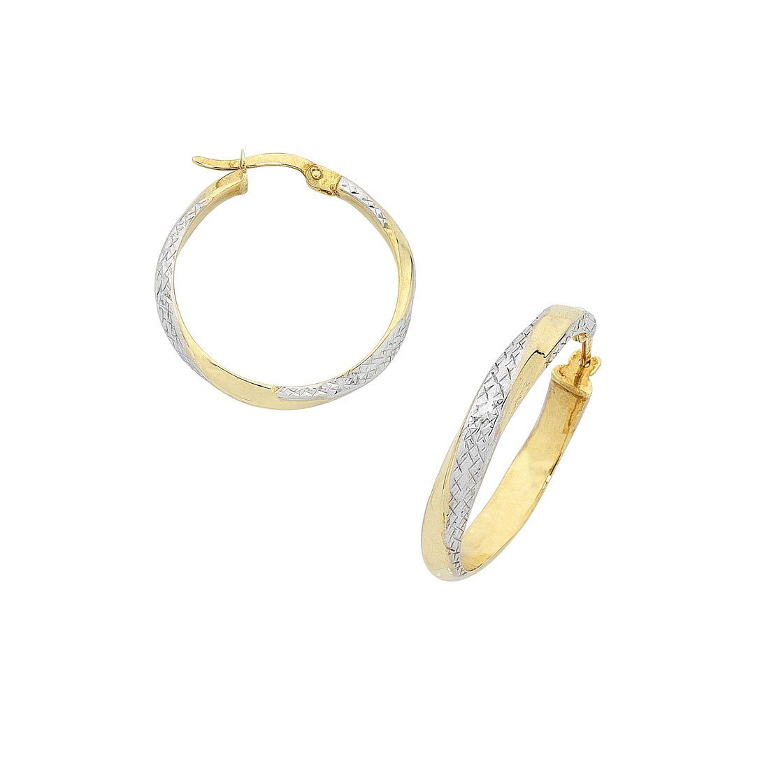 9ct Yellow Gold Silver Infused Two Tone Hoop Earrings Earrings Bevilles 