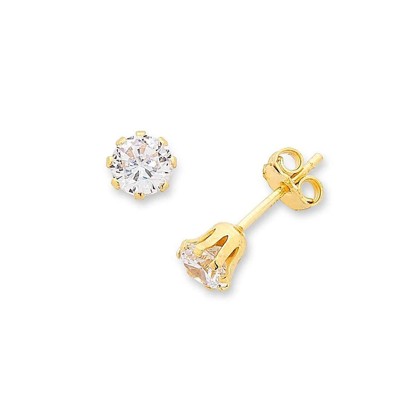 9ct Yellow Gold Silver Infused Cubic Zirconia Stud Earrings - 4mm Earrings Bevilles 
