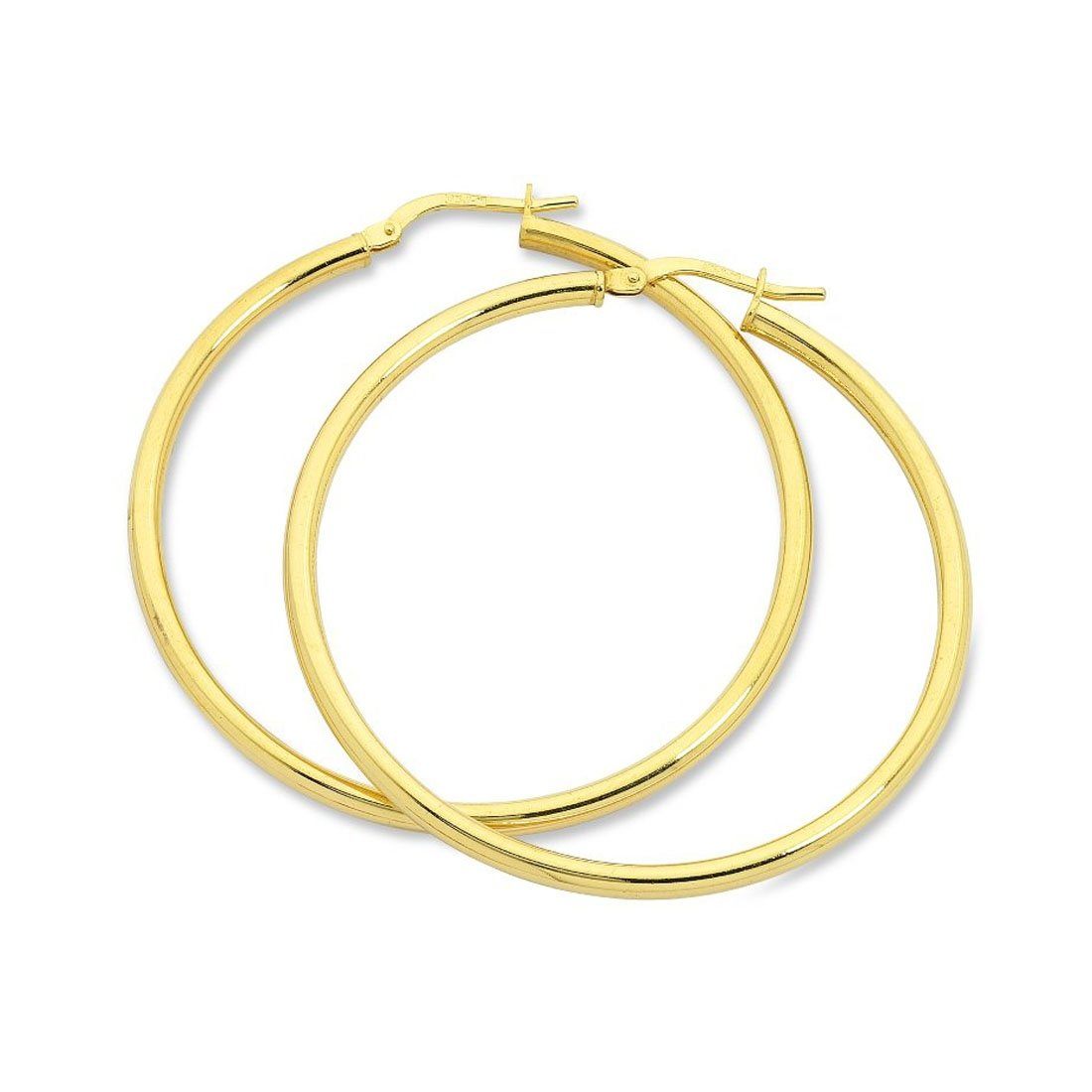 9ct Yellow Gold Silver Infused Plain Hoop Earrings 30mm Earrings Bevilles 