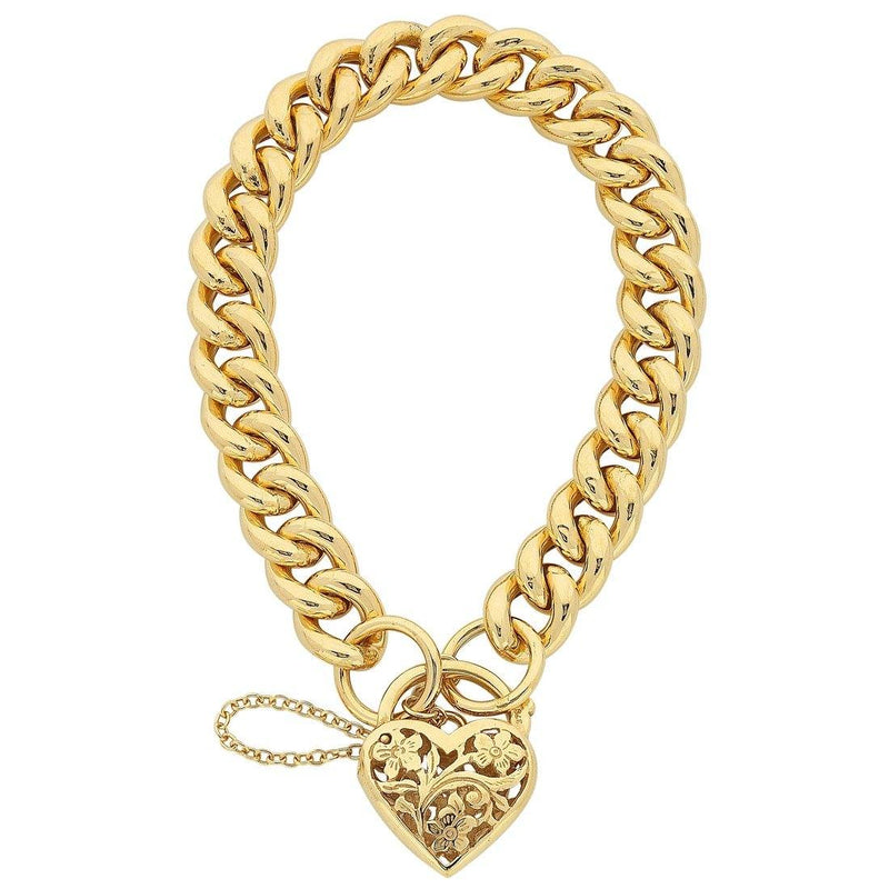 9ct Yellow Gold Silver Infused Round Curb Filigree Padlock Bracelet Bracelets Bevilles 