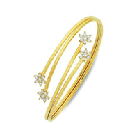 9ct Yellow Gold Silver Infused Bangle with Cubic Zirconia Flower Ends Bracelets Bevilles 