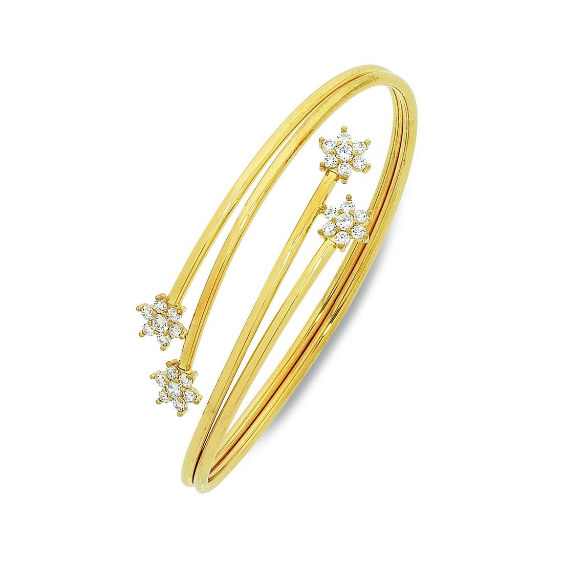 9ct Yellow Gold Bangle with Cubic Zirconia Flower Ends Bangles Bevilles 