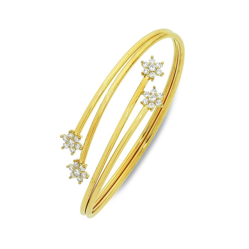 9ct Yellow Gold Bangle with Cubic Zirconia Flower Ends Bangles Bevilles 